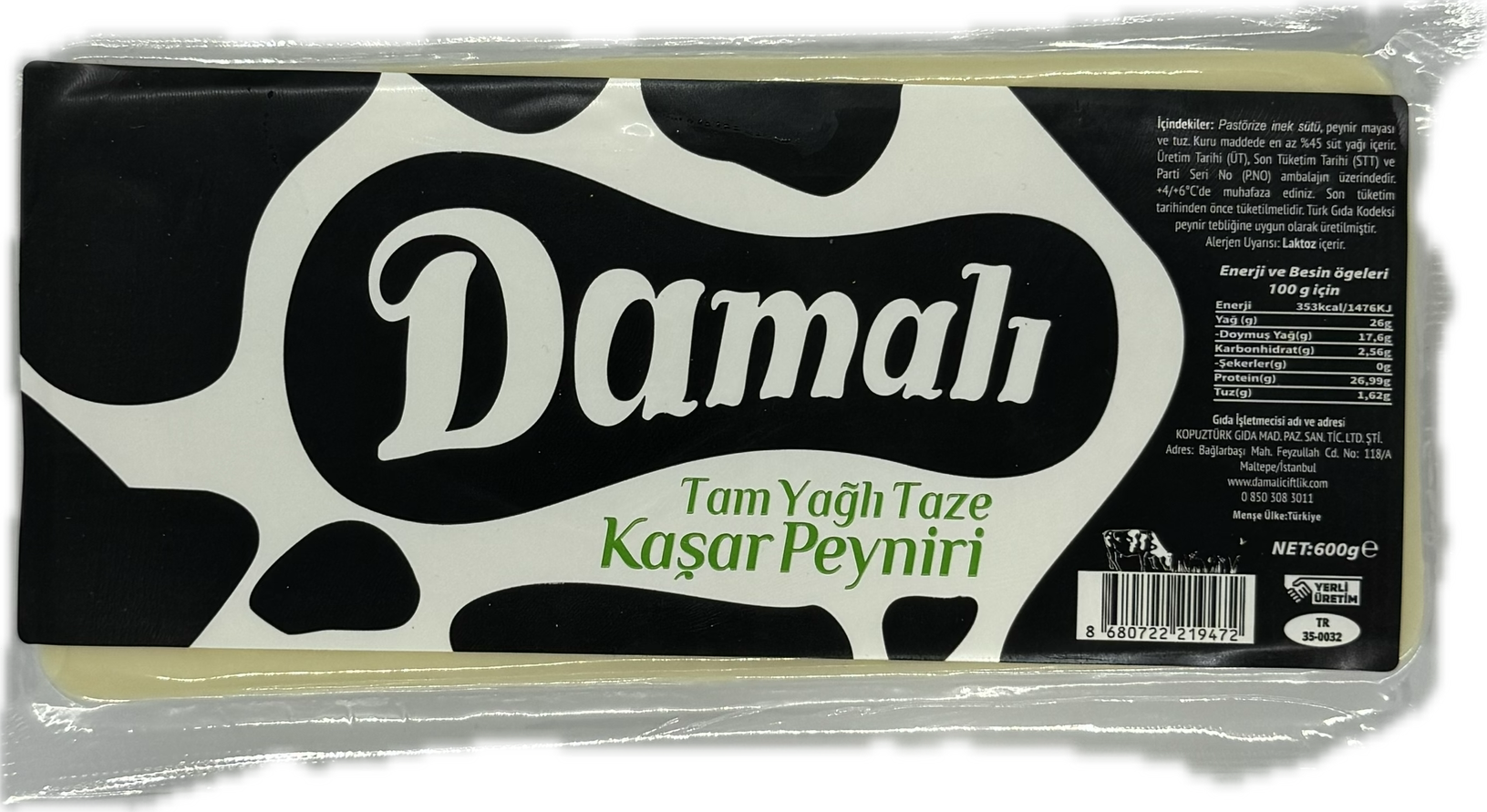 Tam Yağlı Taze Kaşar Peyniri 600 Gr