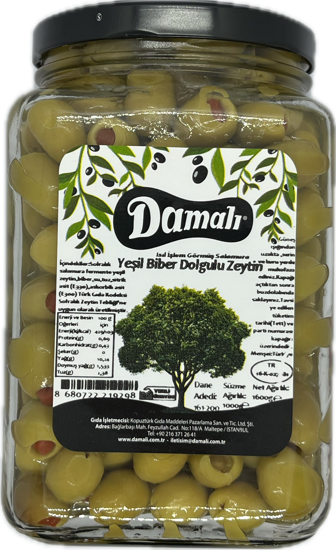 Yeşil Biberli Yeşil Zeytin 1000 gr