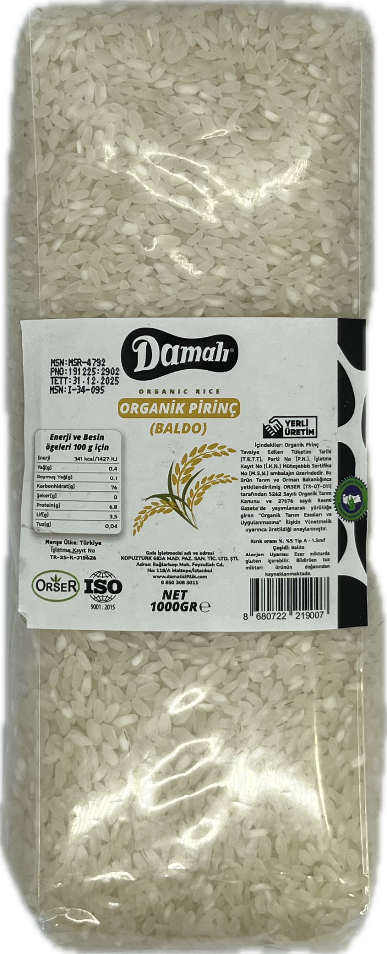 Organik Baldo Pirinç 1 kg