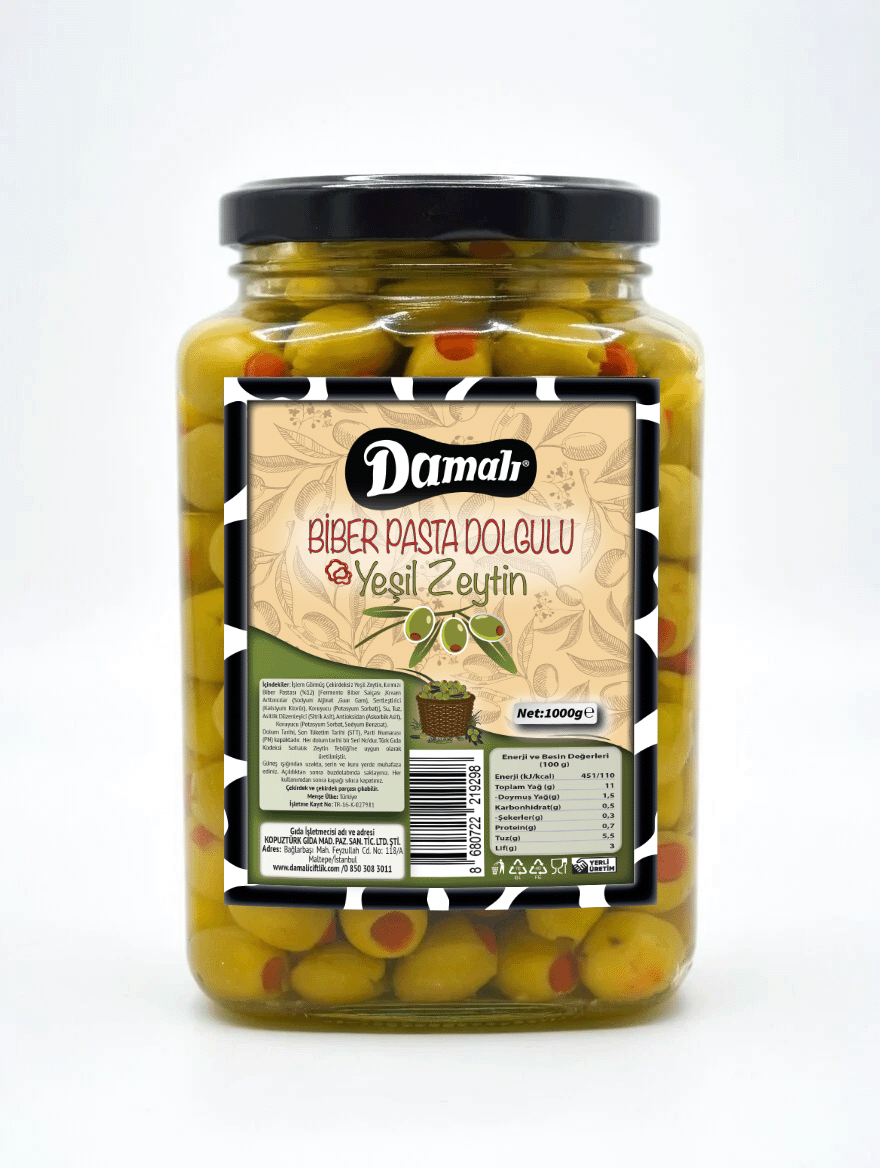 Biber Pasta Dolgulu Yeşil Zeytin 1000 gr