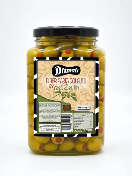 Biber Pasta Dolgulu Yeşil Zeytin 1000 gr