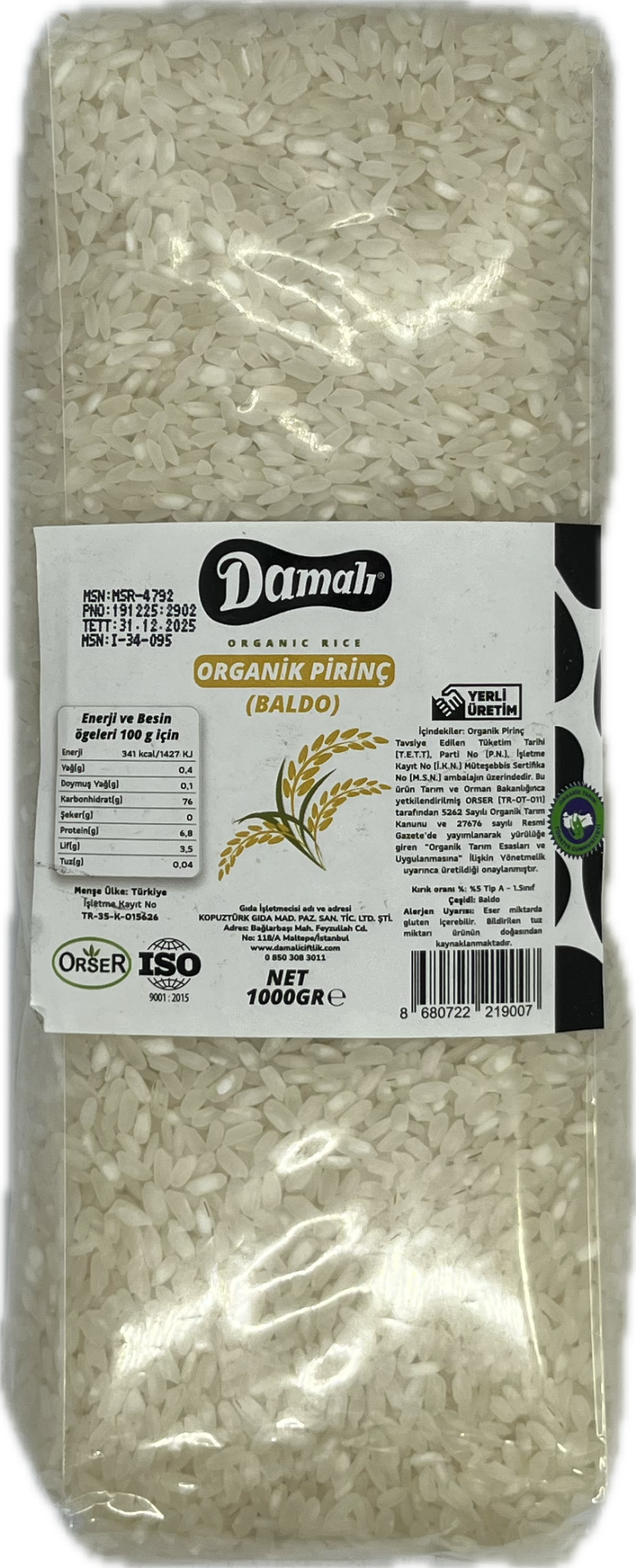 Organik Baldo Pirinç 1 kg