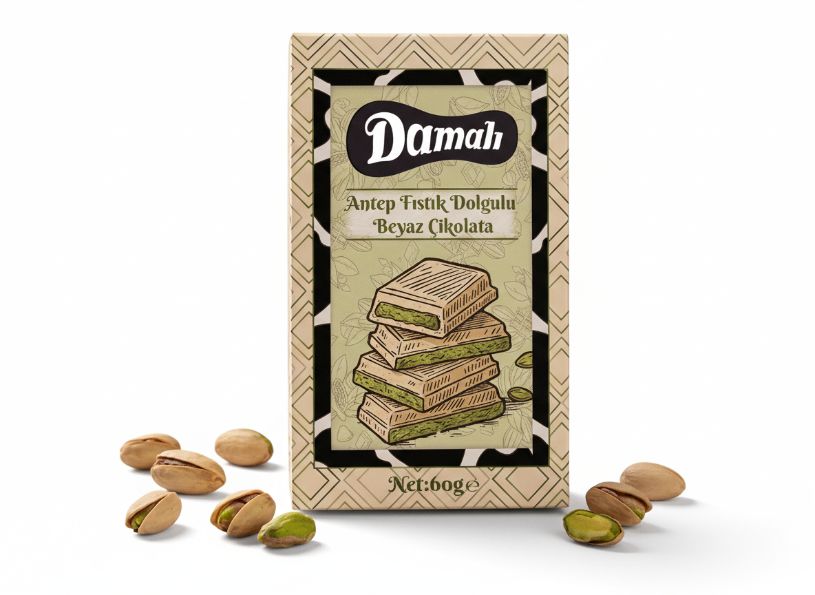 Antep Fıstık Dolgulu Beyaz Çikolata 60 Gr