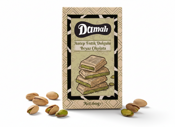 Antep Fıstık Dolgulu Beyaz Çikolata 60 Gr