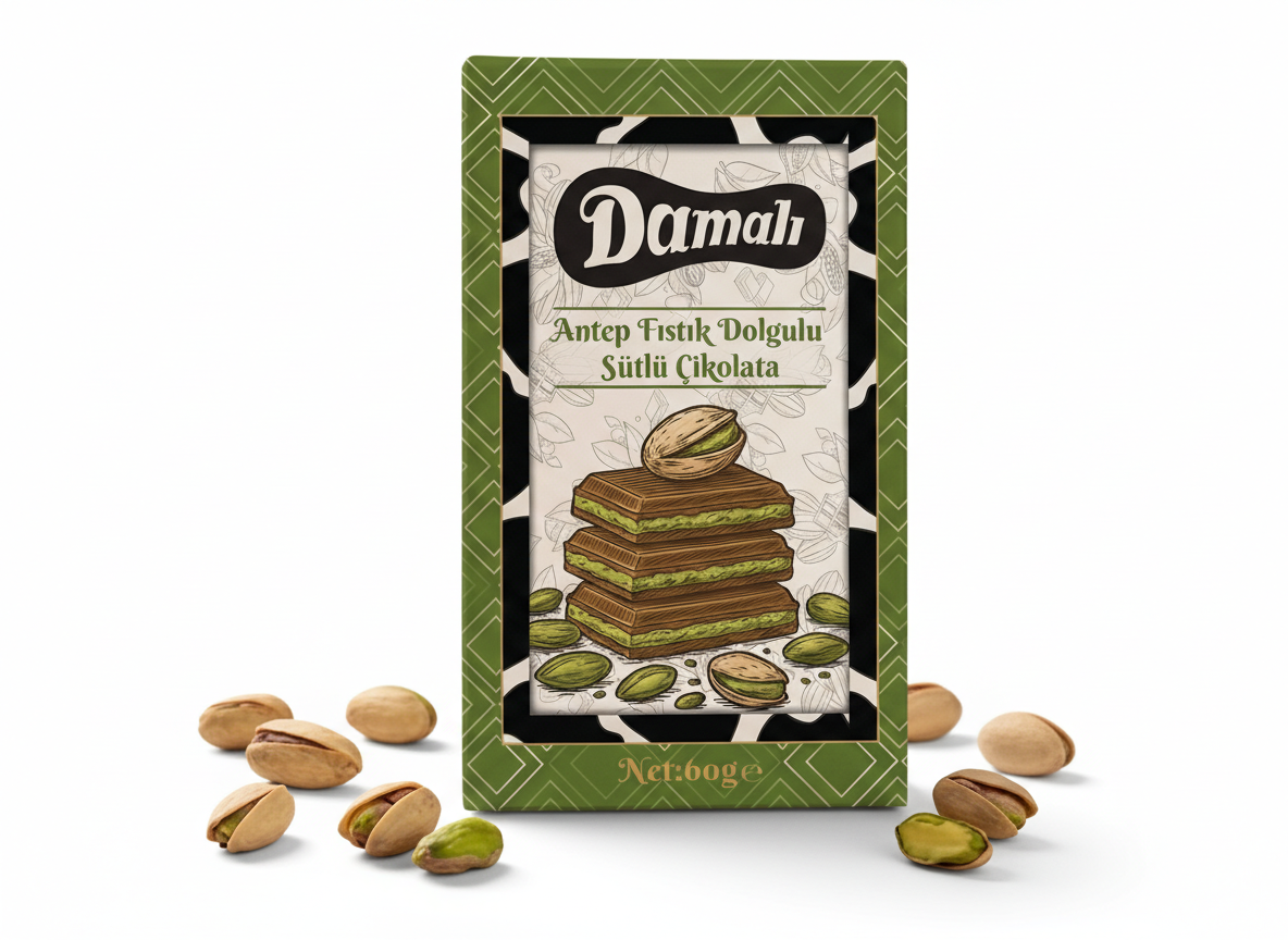 Antep Fıstık Dolgulu Sütlü Çikolata 60 Gr